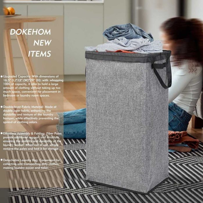 Kosz na pranie DOKEHOM 100L z pokrywą.