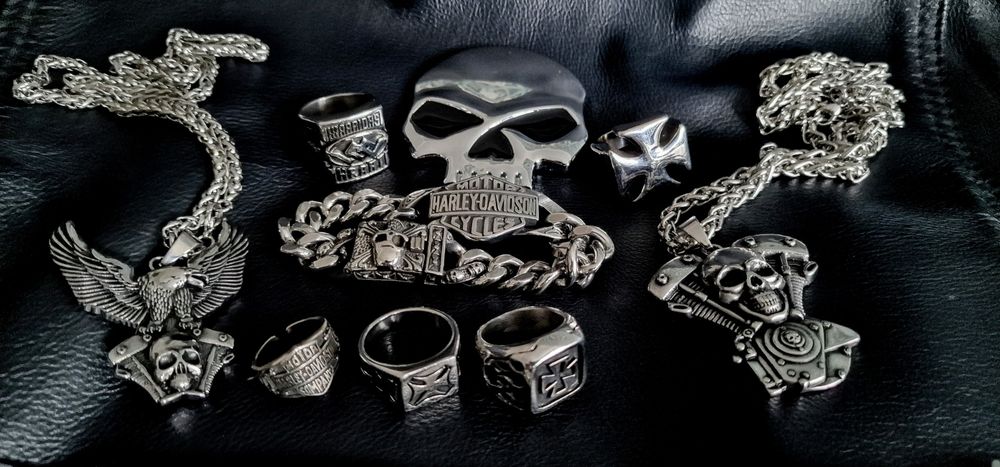 Stalowa bardzo efektowna bransoletka czaszka Harley Davidson chopper