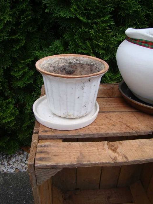 skrzynka drewniana skrzynia na owoce dekoracje + 2 doniczki ceramiczne