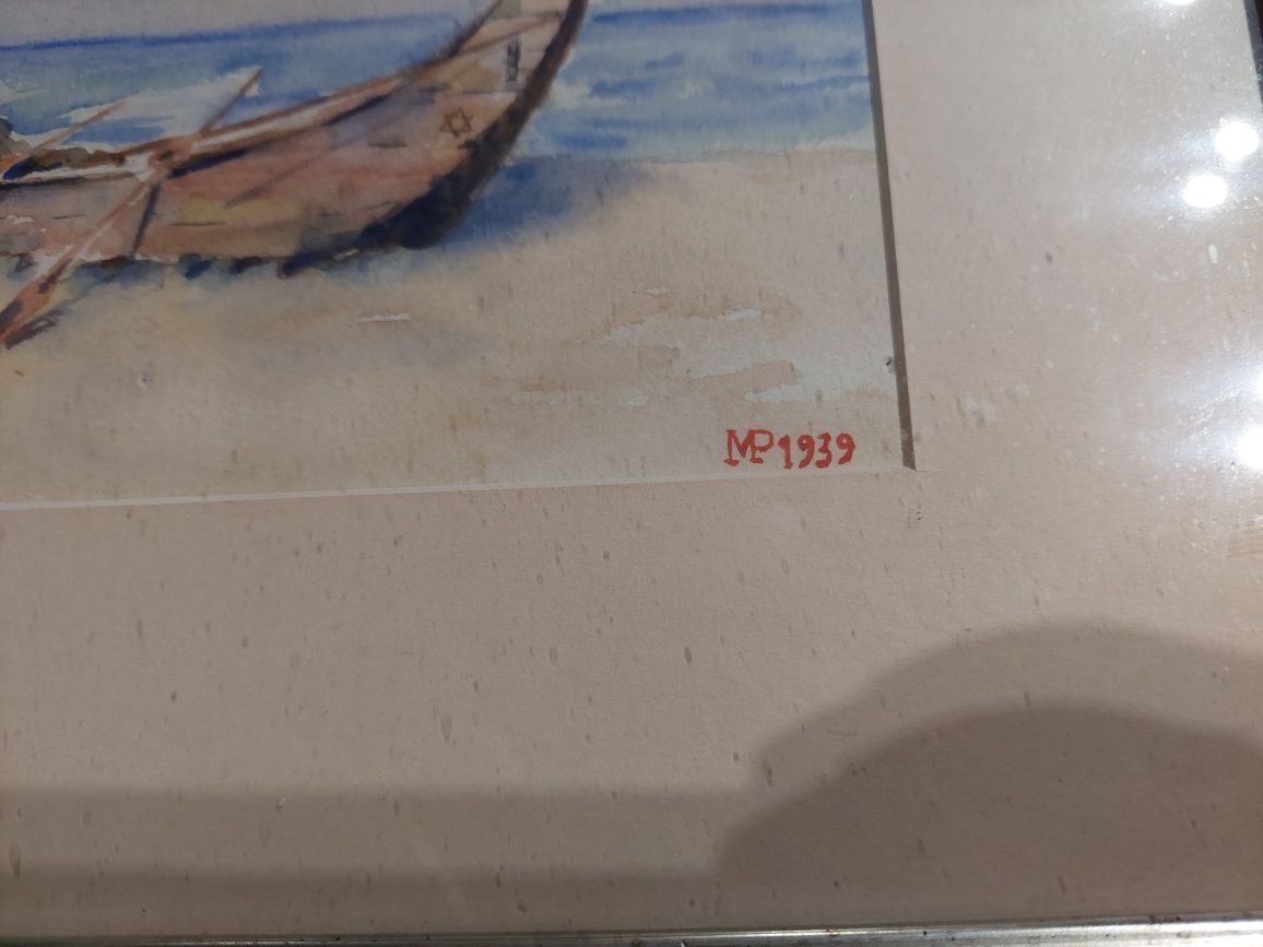 Linda aguarela barcos datada 1939 e assinada pintura quadro