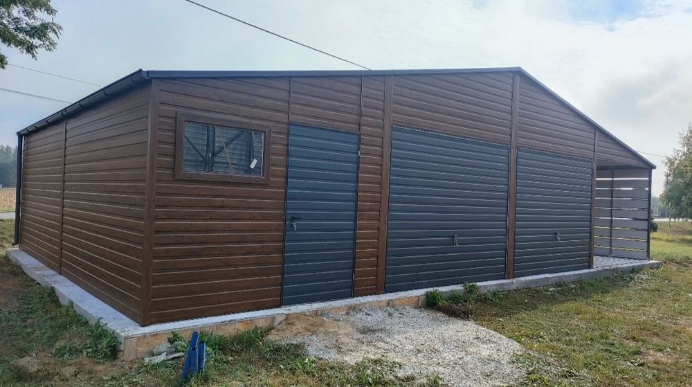 Garaż blaszany 12x6m, nowoczesny, drewnopodobny, profil zamknięty ocyn