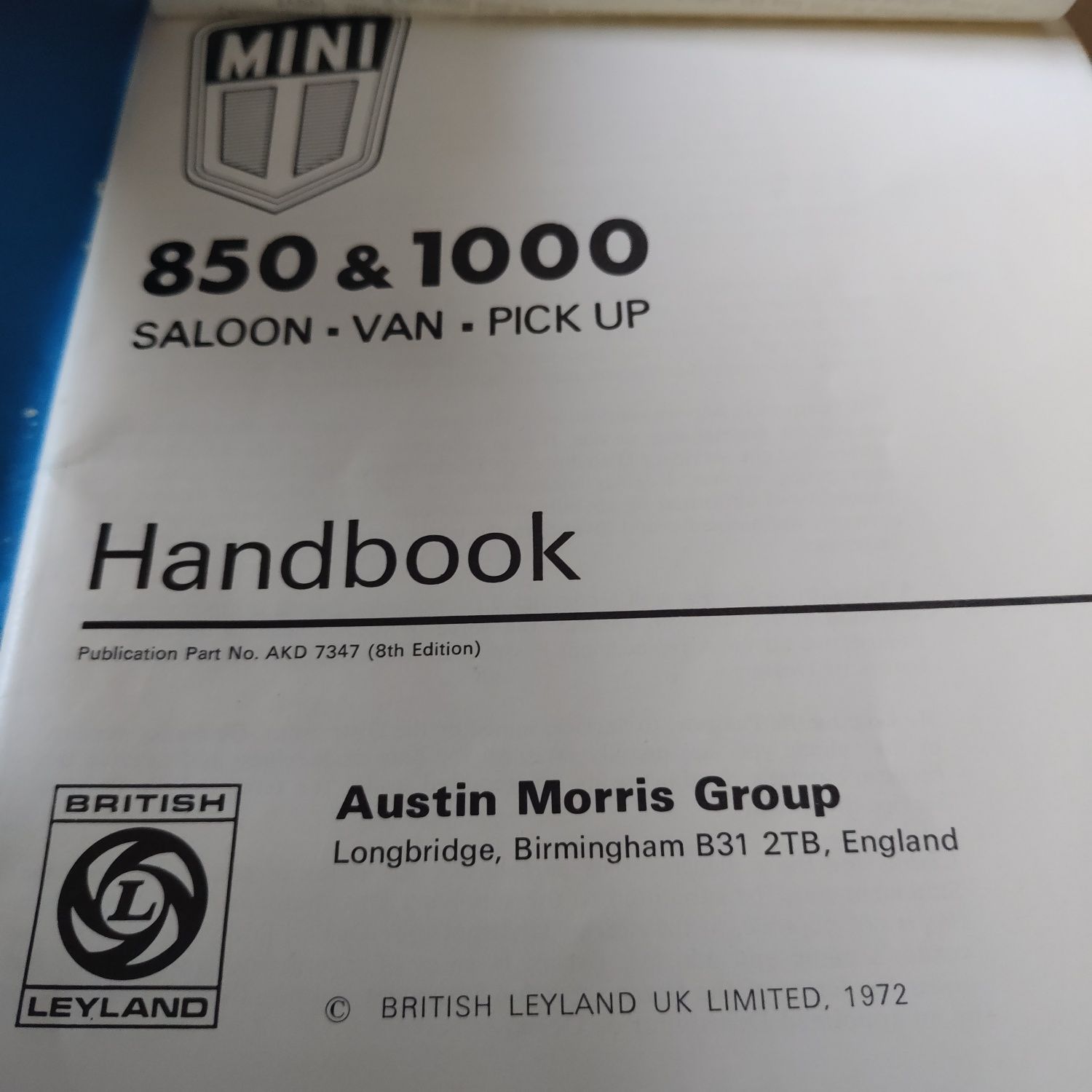 Manual de instruções/Condutor do Mini 850 e 1000 de 1972