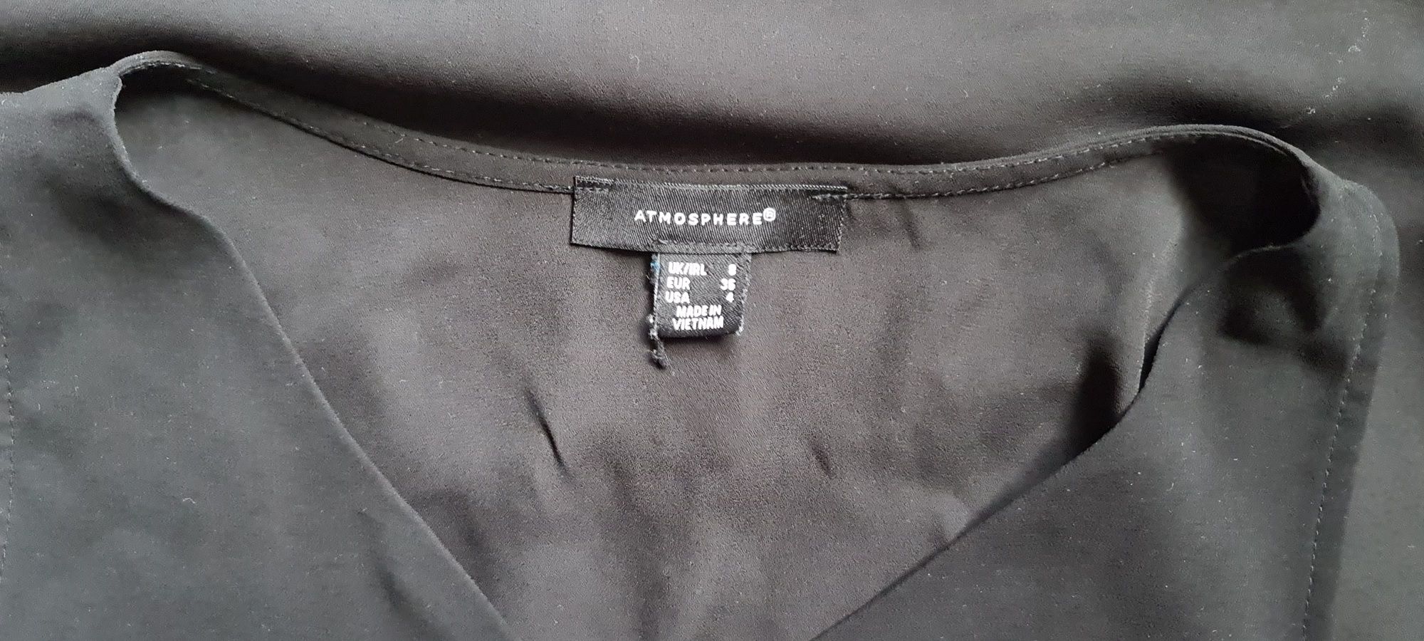 Bluzka czarna,zwiewna, bez rękawów, elegancka, rozmiar S/36 ATMOSPHERE