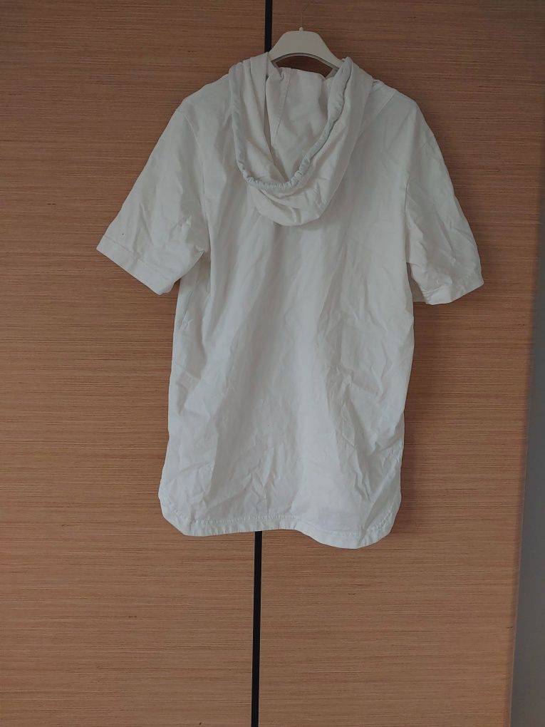 Biały bawełniany T-shirt z kapturem i kieszonką vintage oversize nike