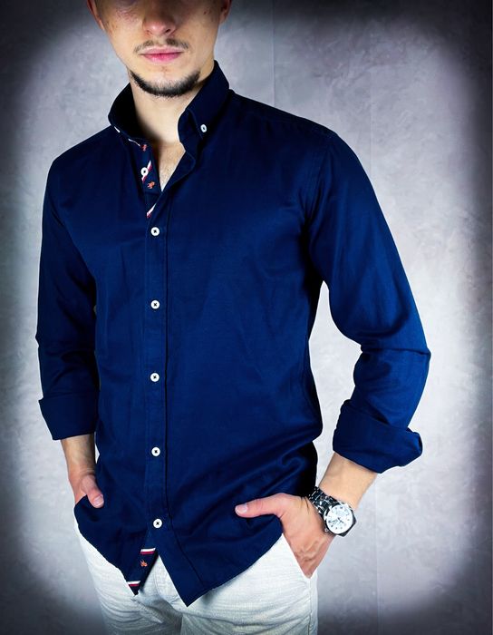 Nowa Stylowa Męska Granatowa Koszula «Ralph Lauren» z Bawełny / S