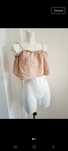 Pudrowa bluzka crop top H&M z lnem