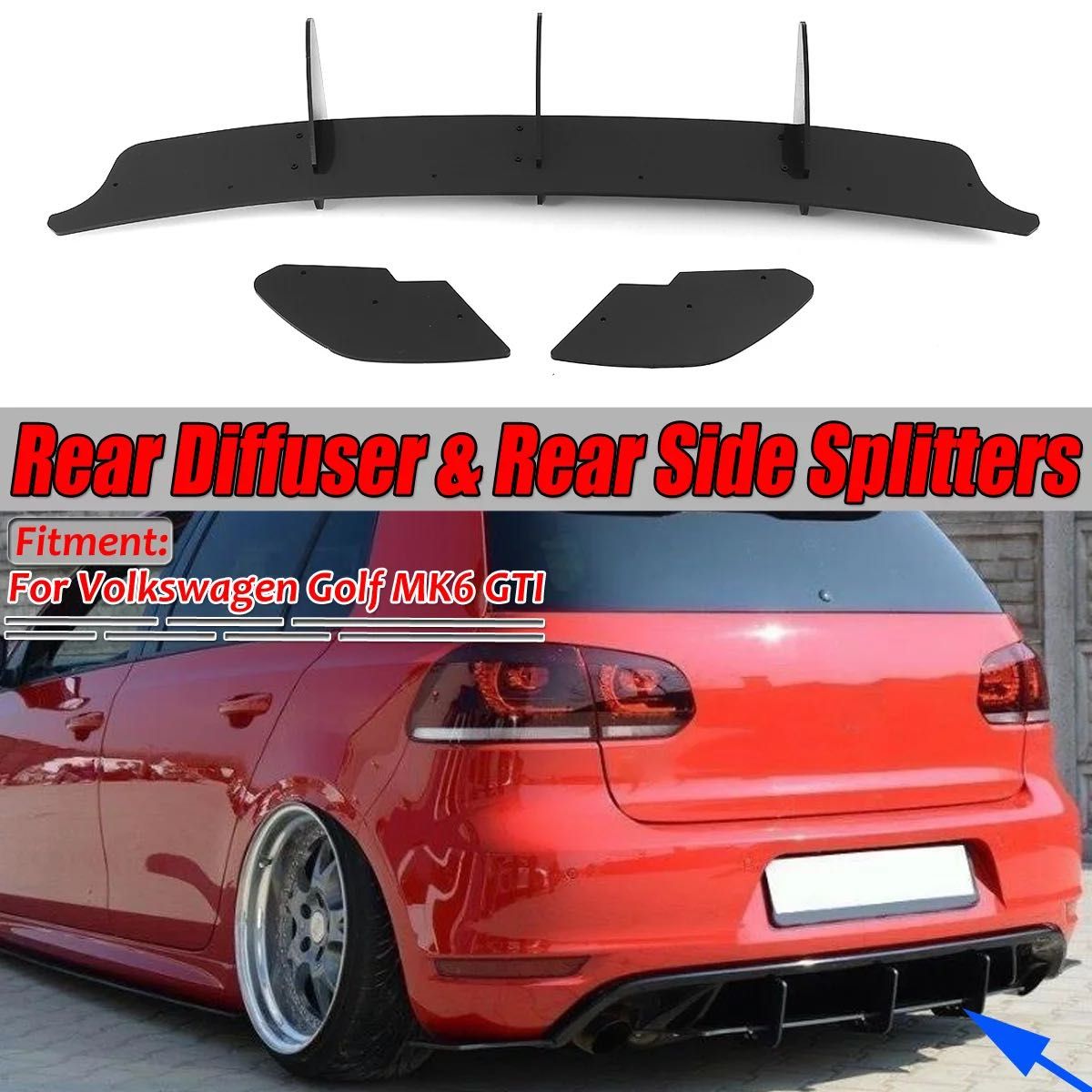 Диффузор заднего бампер накладка бампера Volkswagen Golf 6 GTI элерон