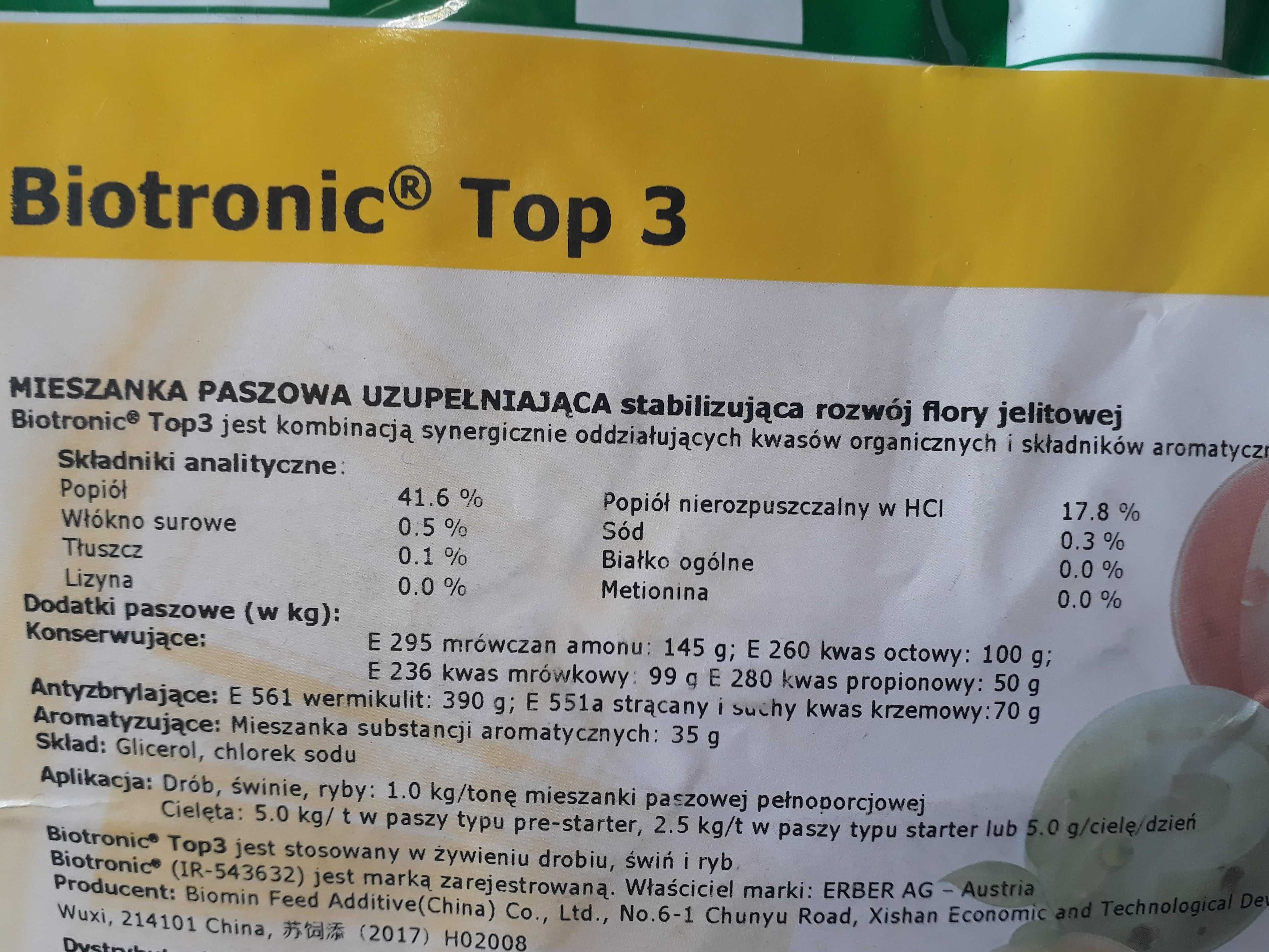 Biotronic Top 3 zakwaszacz acid do paszy drób trzoda 20kg