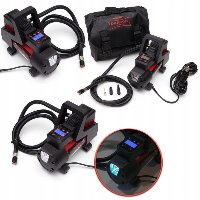 KOMPRESOR SAMOCHODOWY 12V Dragon Winch LED pompka sprężarka mini