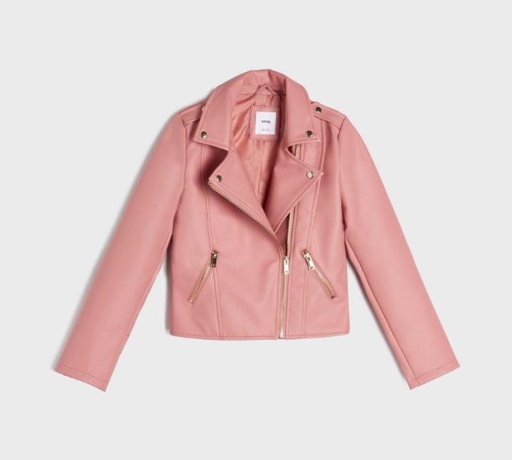 Kurtka ramoneska skóra ekologiczna pudrowy róż 140