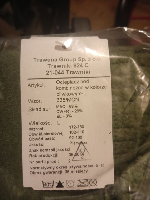 Ocieplacz pod kombinezon rozmiar L