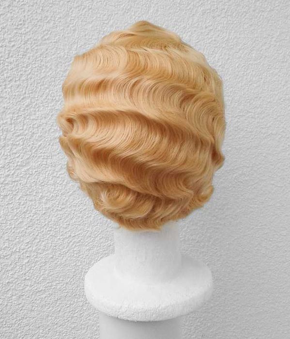 Blond żółta falowana krótka peruka sufrażystka lata 20ste wig cosplay