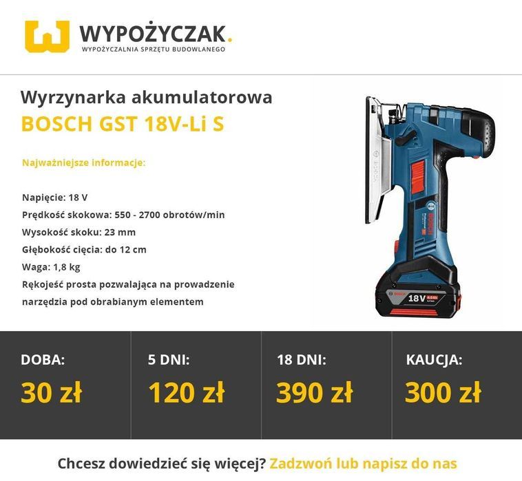 Piła/pilarka spalinowa, ukośnica, zagłębiarka, wyrzynarka - WYNAJEM