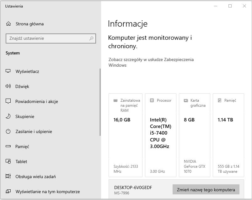 Komputer rtx1070 procesor 7400 16gb ram