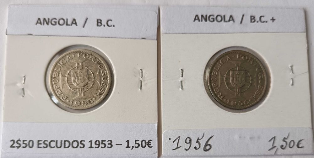 5 Moedas Portuguesas  2$50 Escudos da Ex Colónia Ultramarina de Angola