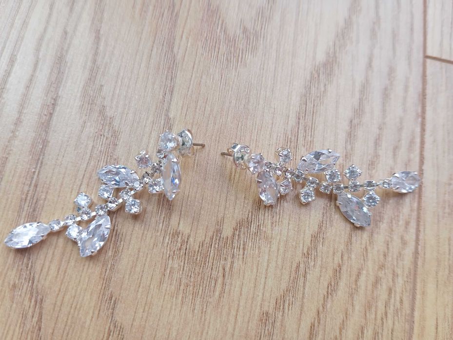 Komplet zestaw srebrna biżuteria ślubna bransoletka kolczyki cyrkonie