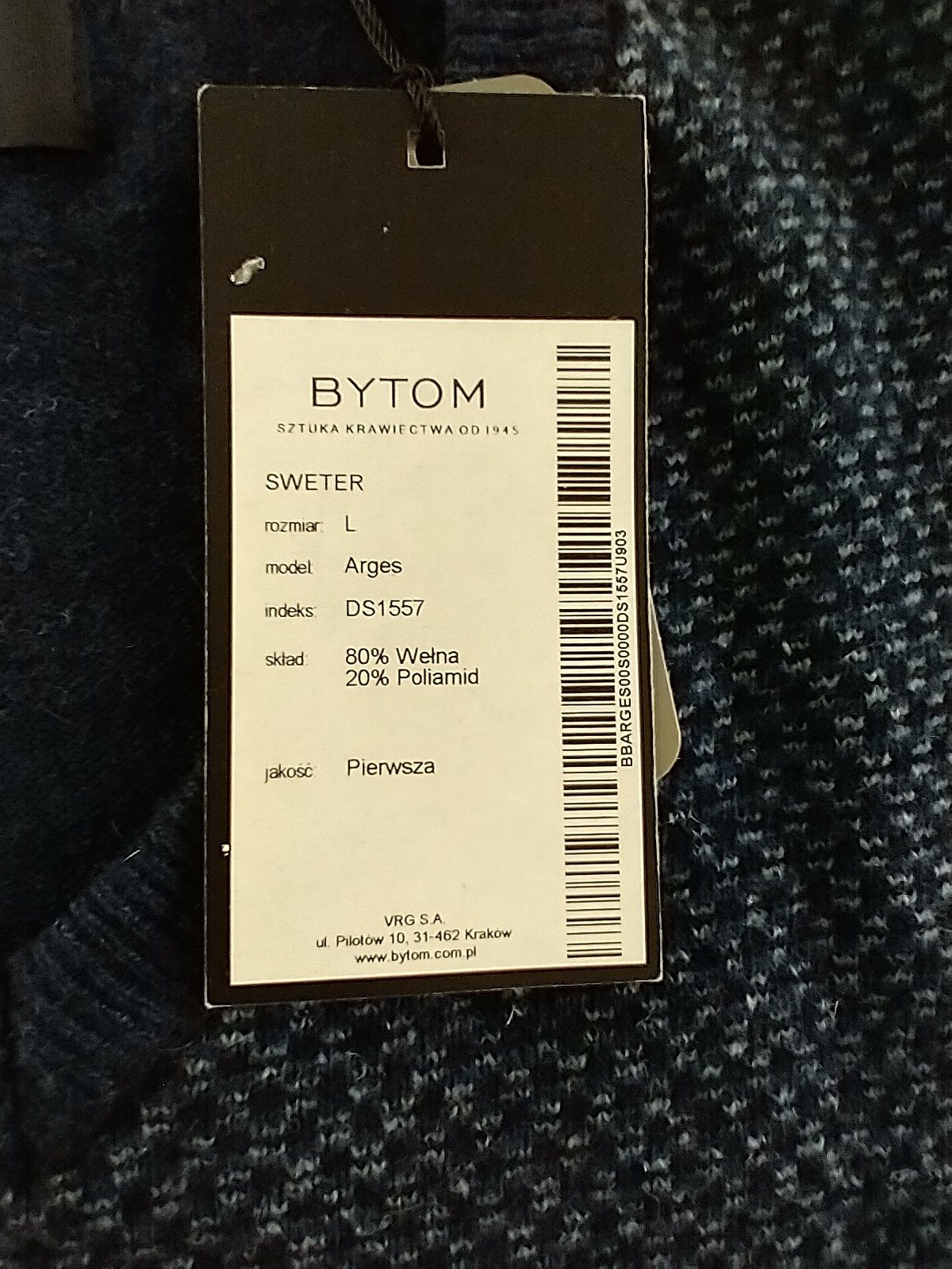 Sweter męski Bytom Arges 80% wełny rozmiar L