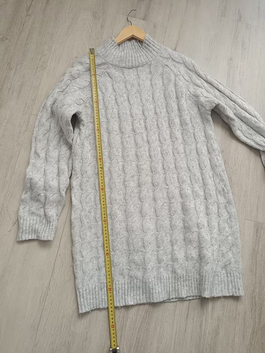 Długi sweter, sukienka sweterkowa, pół golf, oversize, rozmiar S / 36