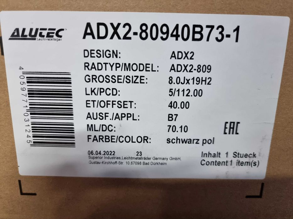 NOWE alufelgi AUDI 19" 5x112 A3 A4 A6 Q2 Q3 TT - Czarne