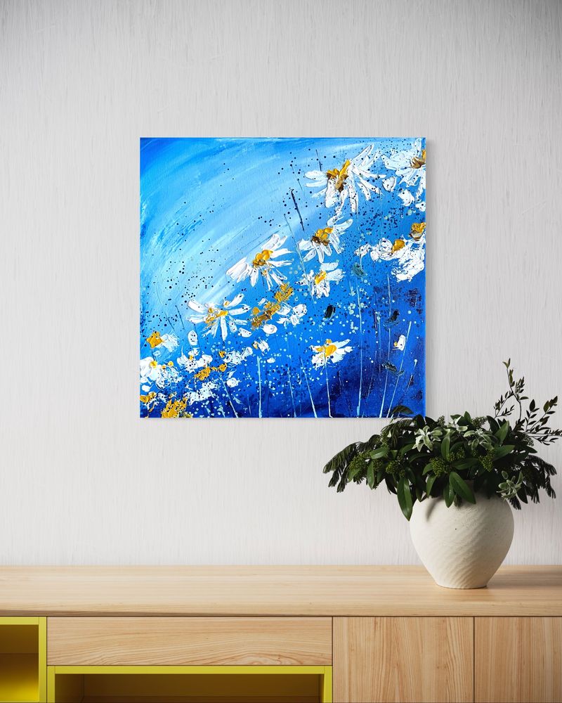 Картина маслом цветы ромашки , картина квіти ромашки
