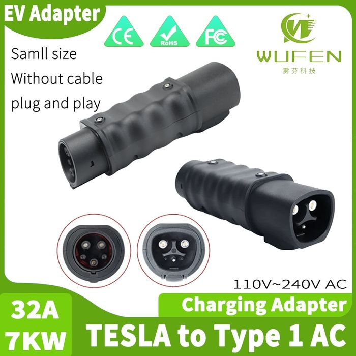 Перехідник Tesla-Type1 тесла-type2 переходник тип1 тип2 адаптер 7квт