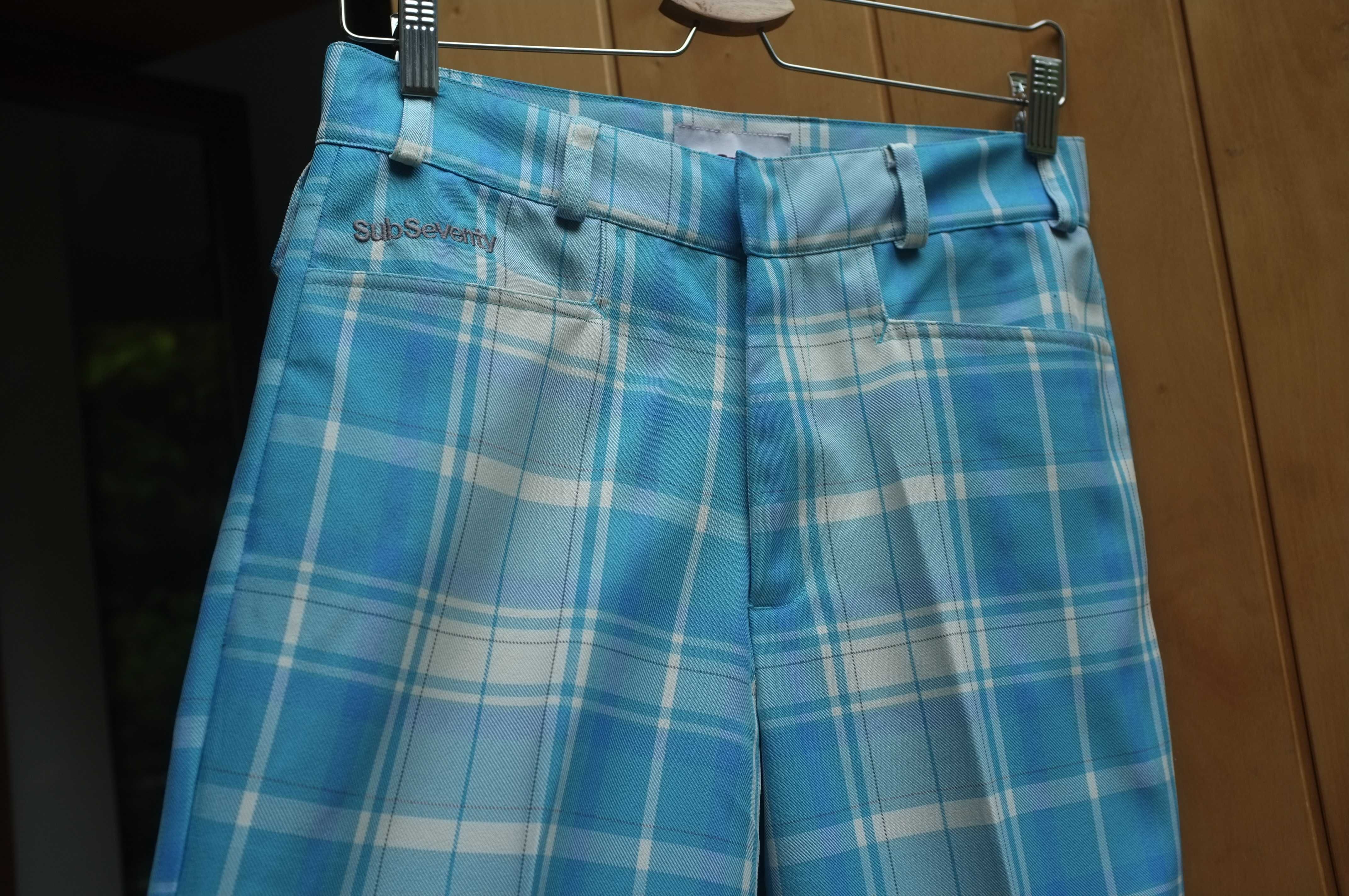 niebieskie spodnie w kratkę w kantkę Y2K retro eleganckie dandy pin up