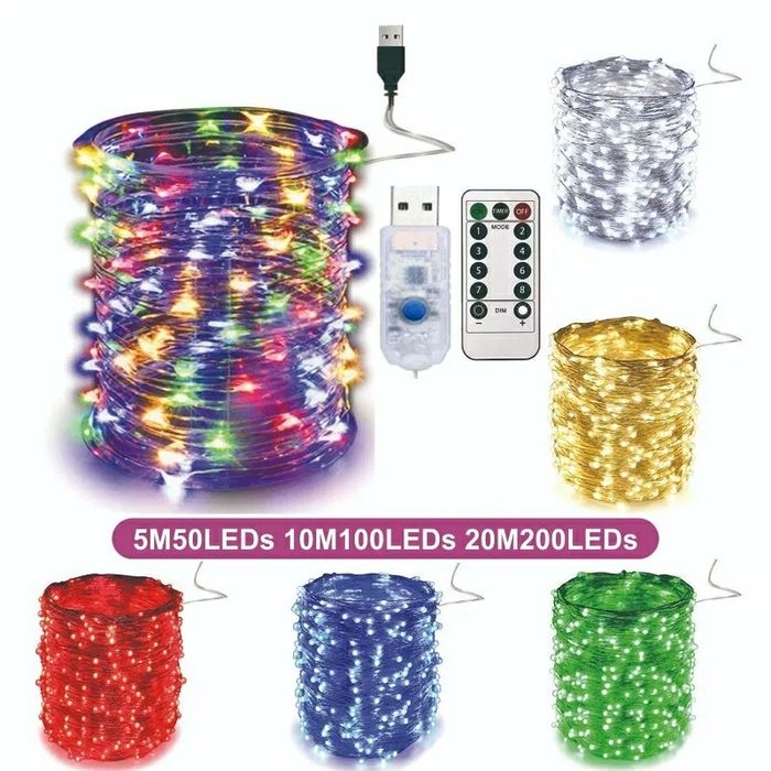 Гирлянда RGB 10м100 Led Гирлянда нить  от USB+ду ПУЛЬТ Led гирлянда
