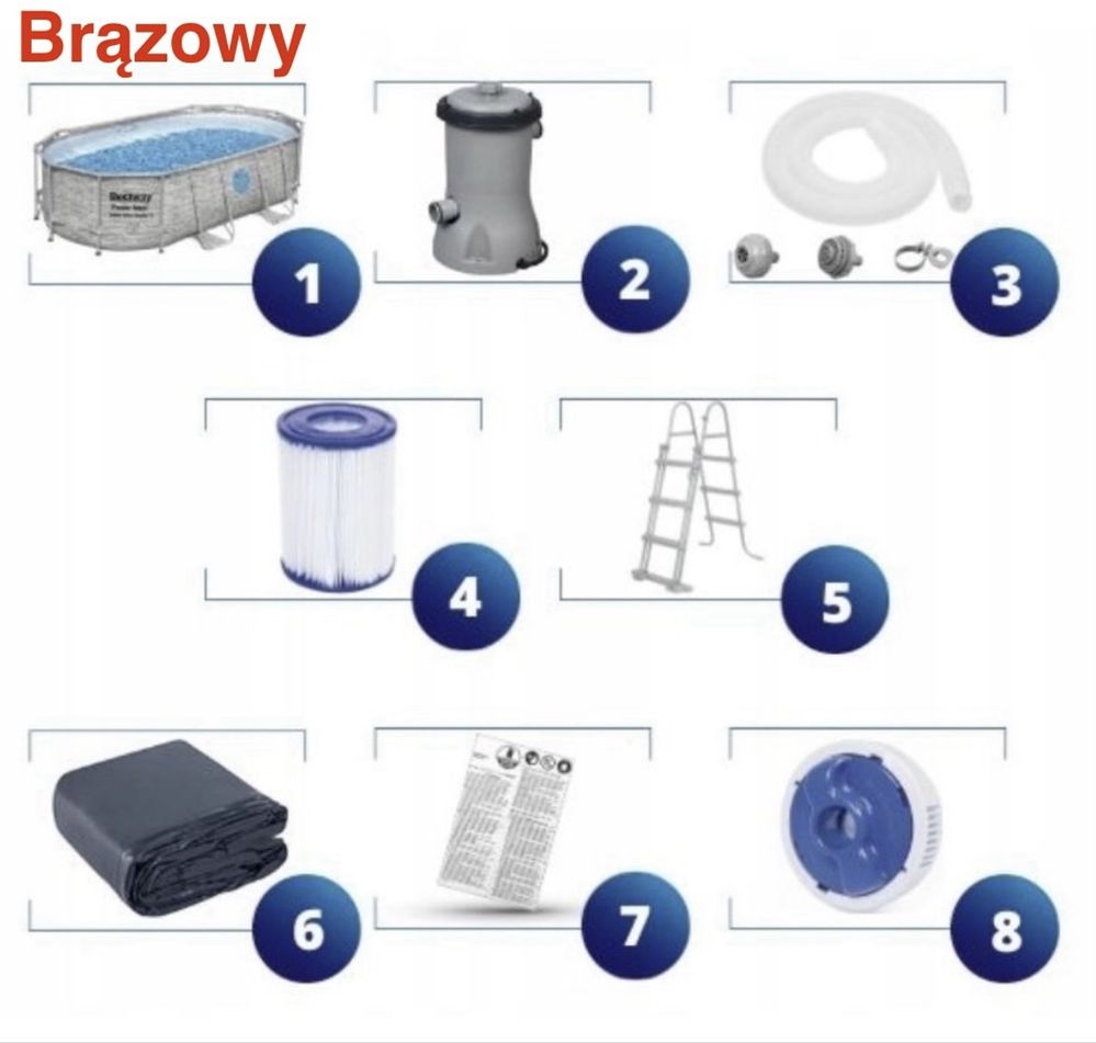 Basen stelażowy Bestway 427x250x100, pojemność 7 250 l. Rattan brązowy