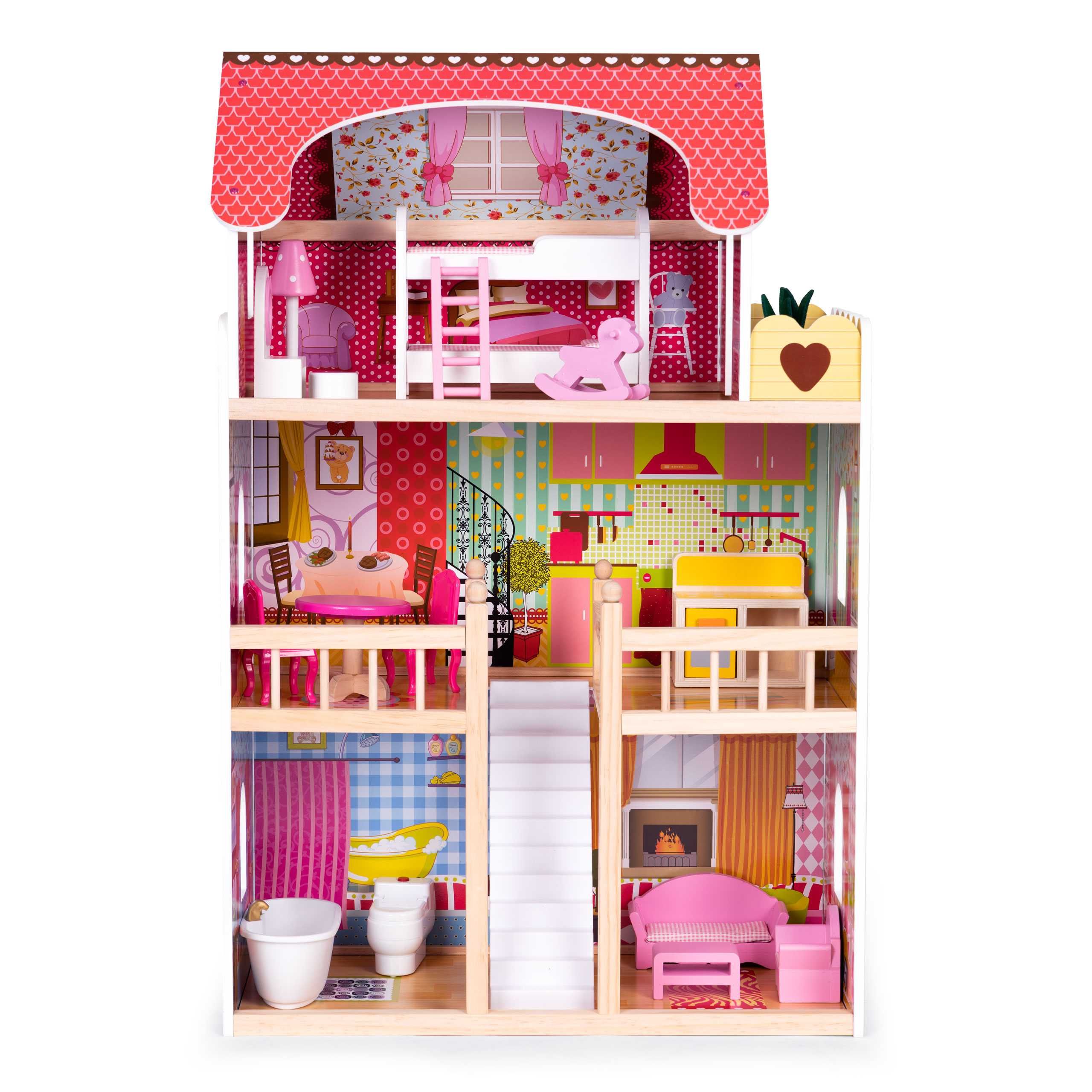 Drewniany domek dla lalek mebelki 3 piętra ECOTOYS #  8209 (4109)