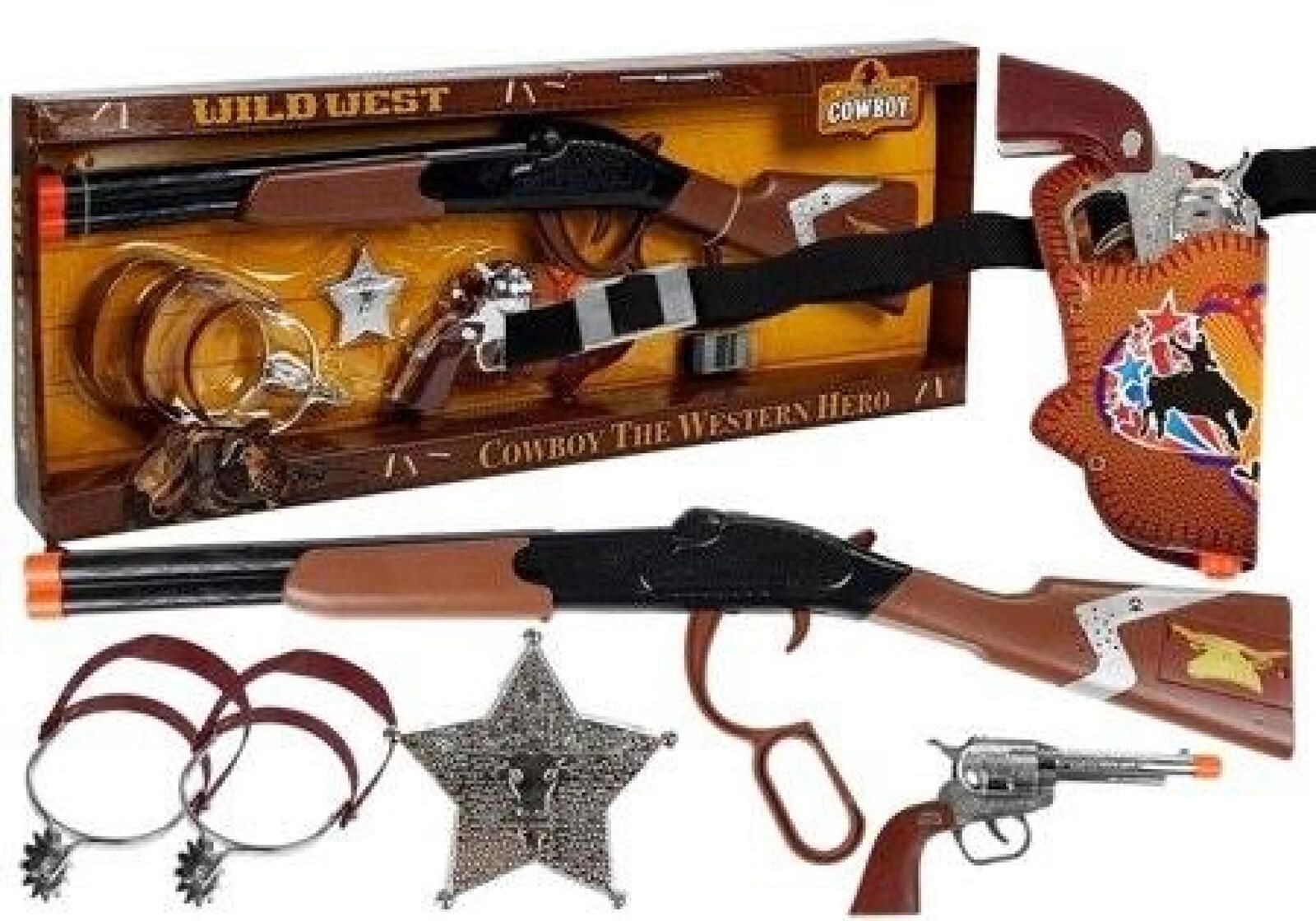 Kowbojski pistolet, strzelba i akcesoria pudełko,222x652 mm