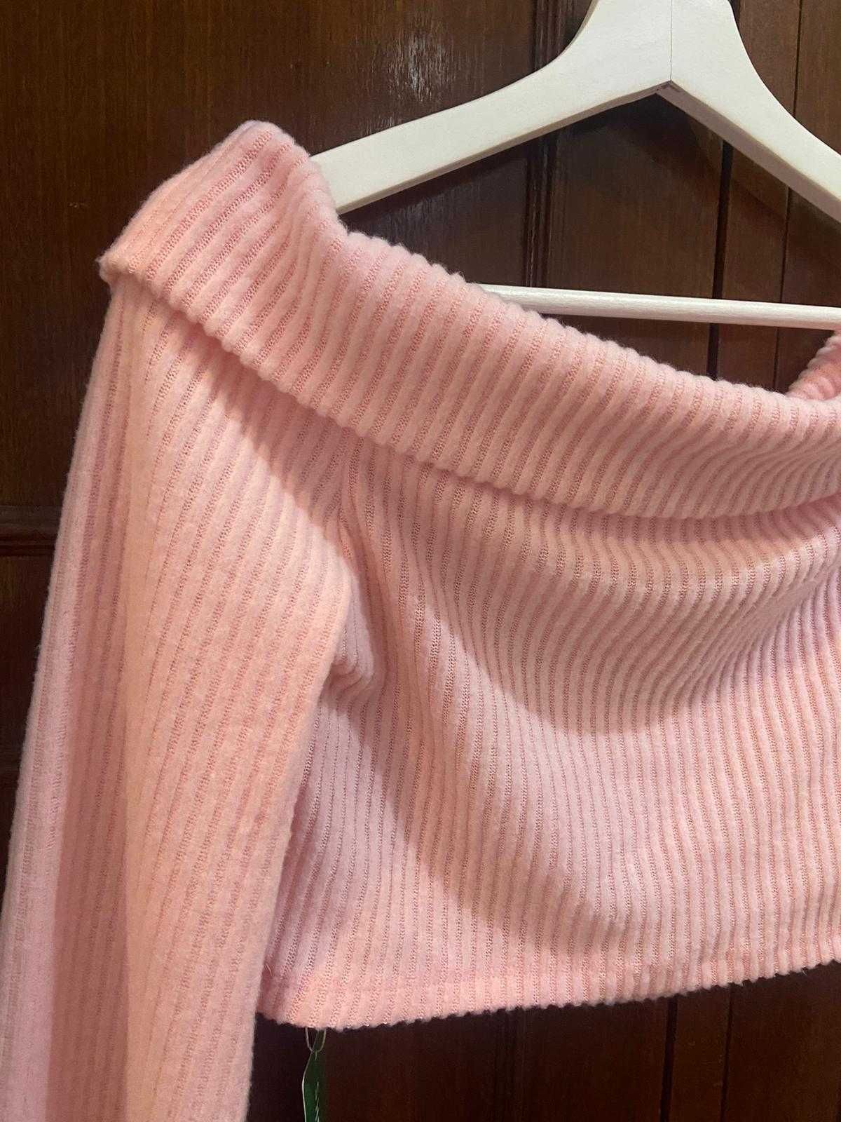 Blusa ombro caído - rosa bebé