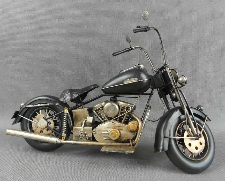 Metalowy MOTOCYKL czarny retro replika pojazd 39 cm motor