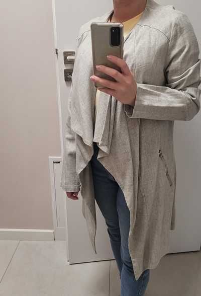 Szara, melanżowa, asymetryczna narzutka / marynarka, New Look, 42 (XL)