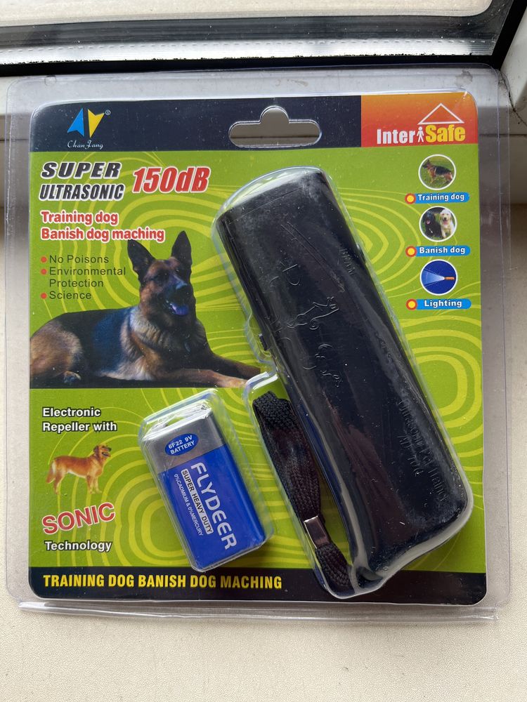 Ультразвуковой отпугиватель собак + фонарик (батарейка Крона)