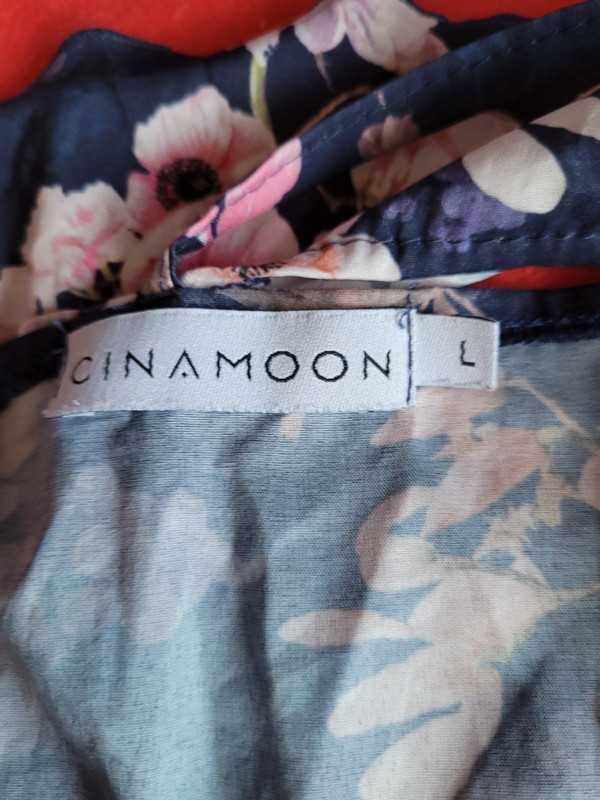 Cinamoon sukienka hiszpanka falbana kwiaty granatowa 40 L