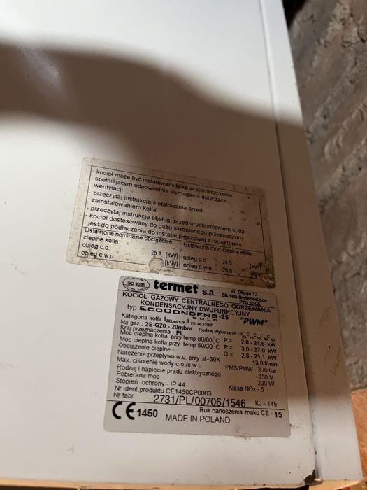 Kocioł dwufunkcyjny Termet Ecodens na części