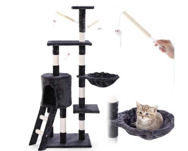 Wieża legowisko wysoki drapak dla kota +2 wyjmowane zabawki na sznurku