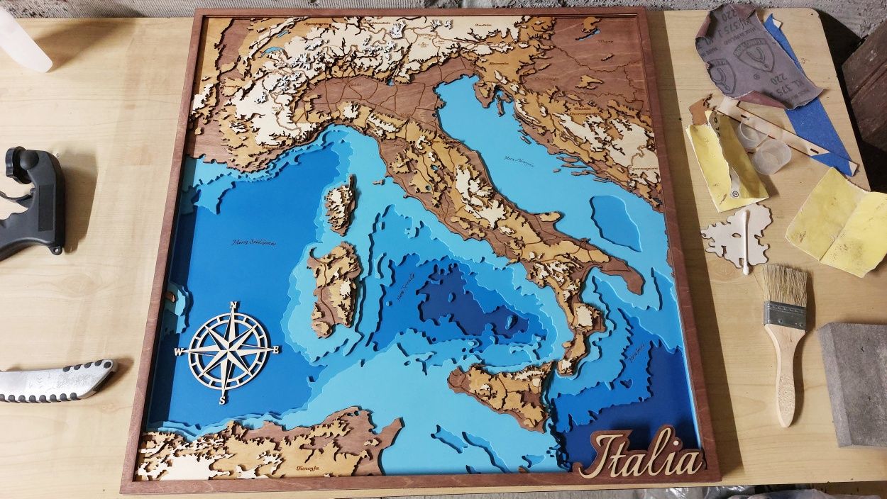 Mapa Włoch Italia warstwowa 60x60 dekoracja handmade