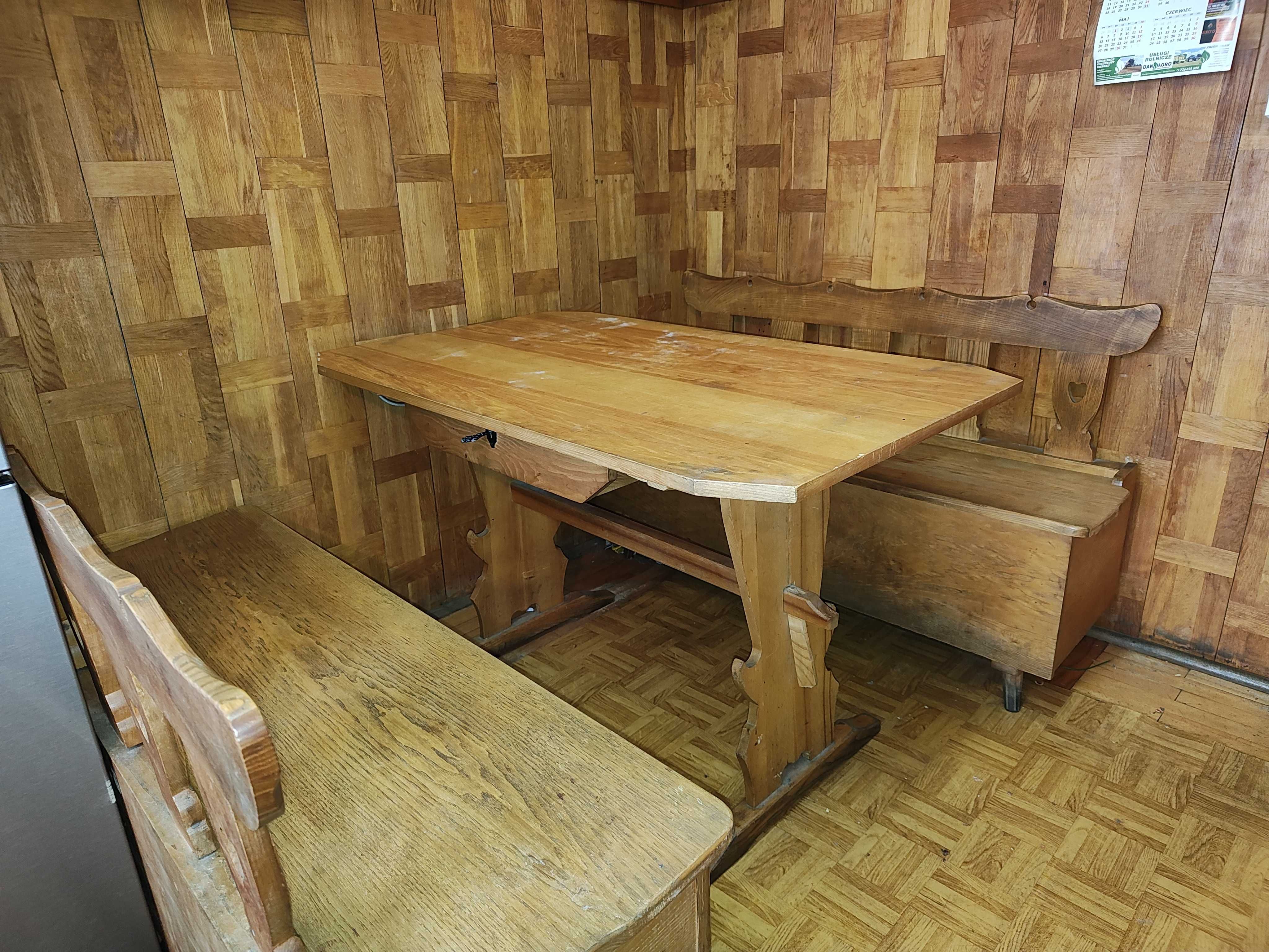 Stół i ławy lite drewno