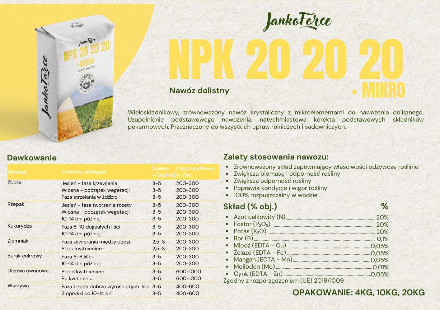 NPK 20-20-20 + mikro -wieloskładnikowy nawóz dolistny JankoForce