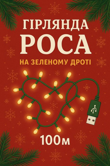 Гірлянда 100 метрів на зеленому дроті