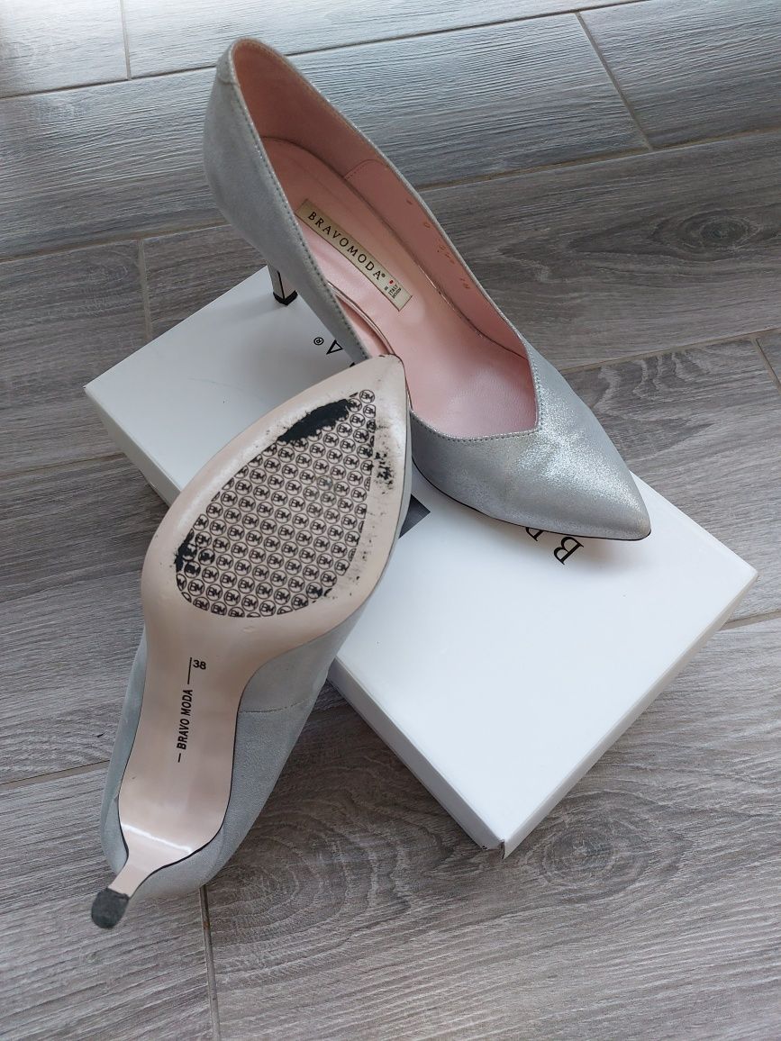 Srebrne czółenka szpilki Bravo Moda roz.38
