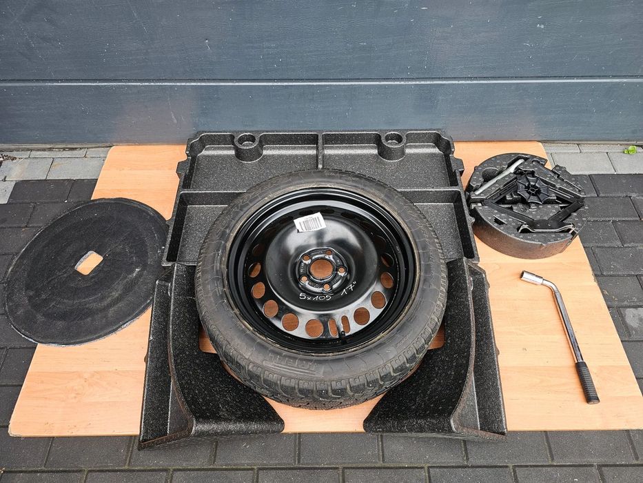 KOŁO ZAPASOWE DOJAZDOWE ZAPAS ZESTAW KLUCZ LEWAREK STYROPIAN OPEL ASTRA J KOMBI 17 CALI 5x105 ET39 215/50/17