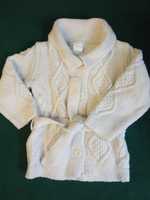 Sweterek kardigan złamana biel wiązany warkoczowy splot H&M r.86