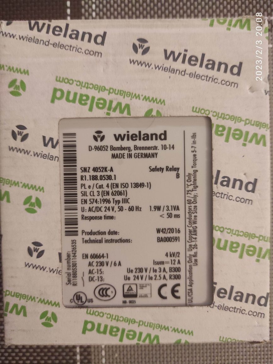 Przekaźnik bezpieczeństwa Wieland SNZ 4052K-A