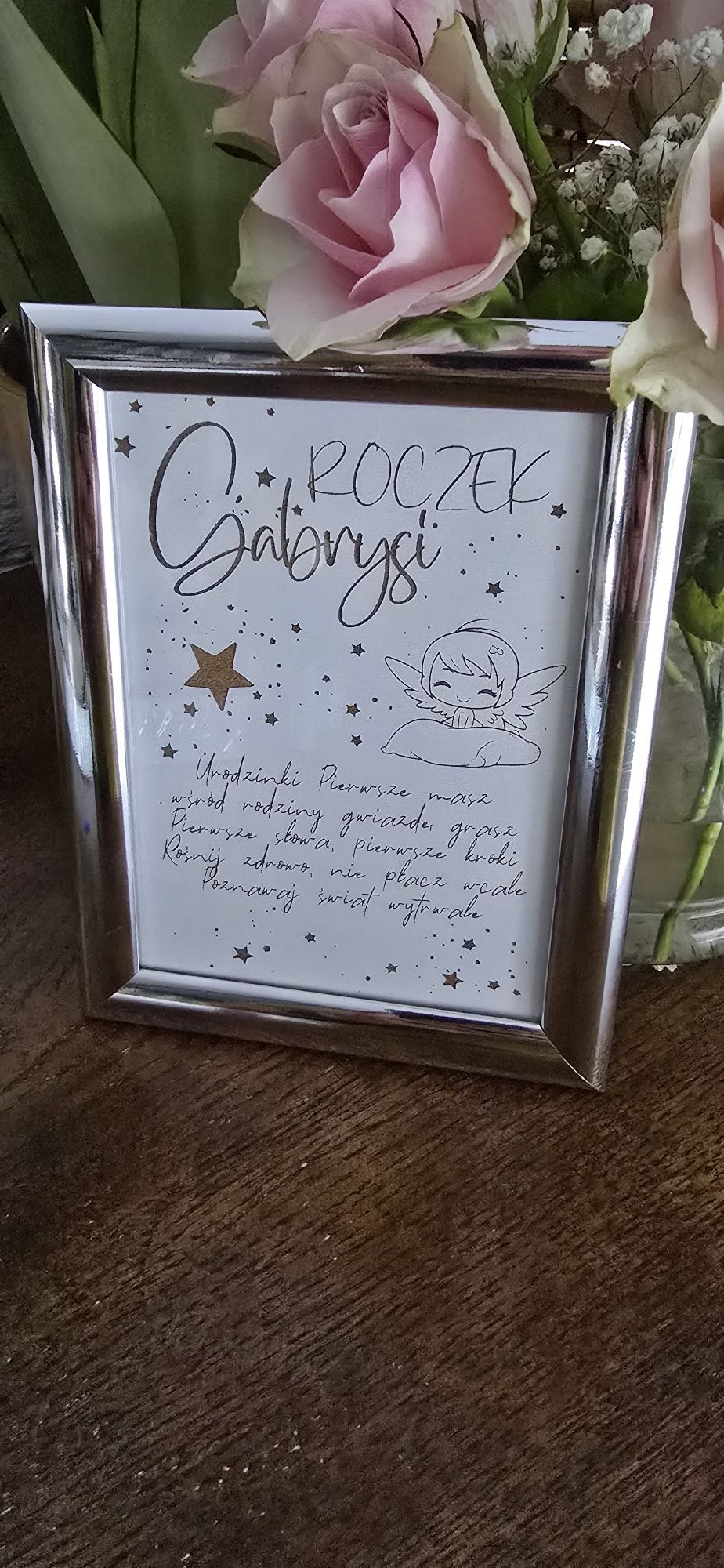 Pamiątka na roczek w ramce złotej