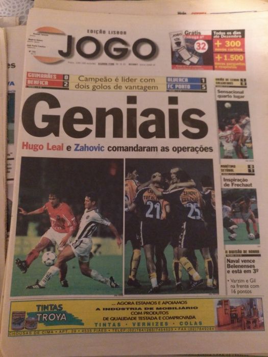 Jornal ojogo porto alverca 5-1 benfica guimaraes 2-0 epoca 98-99