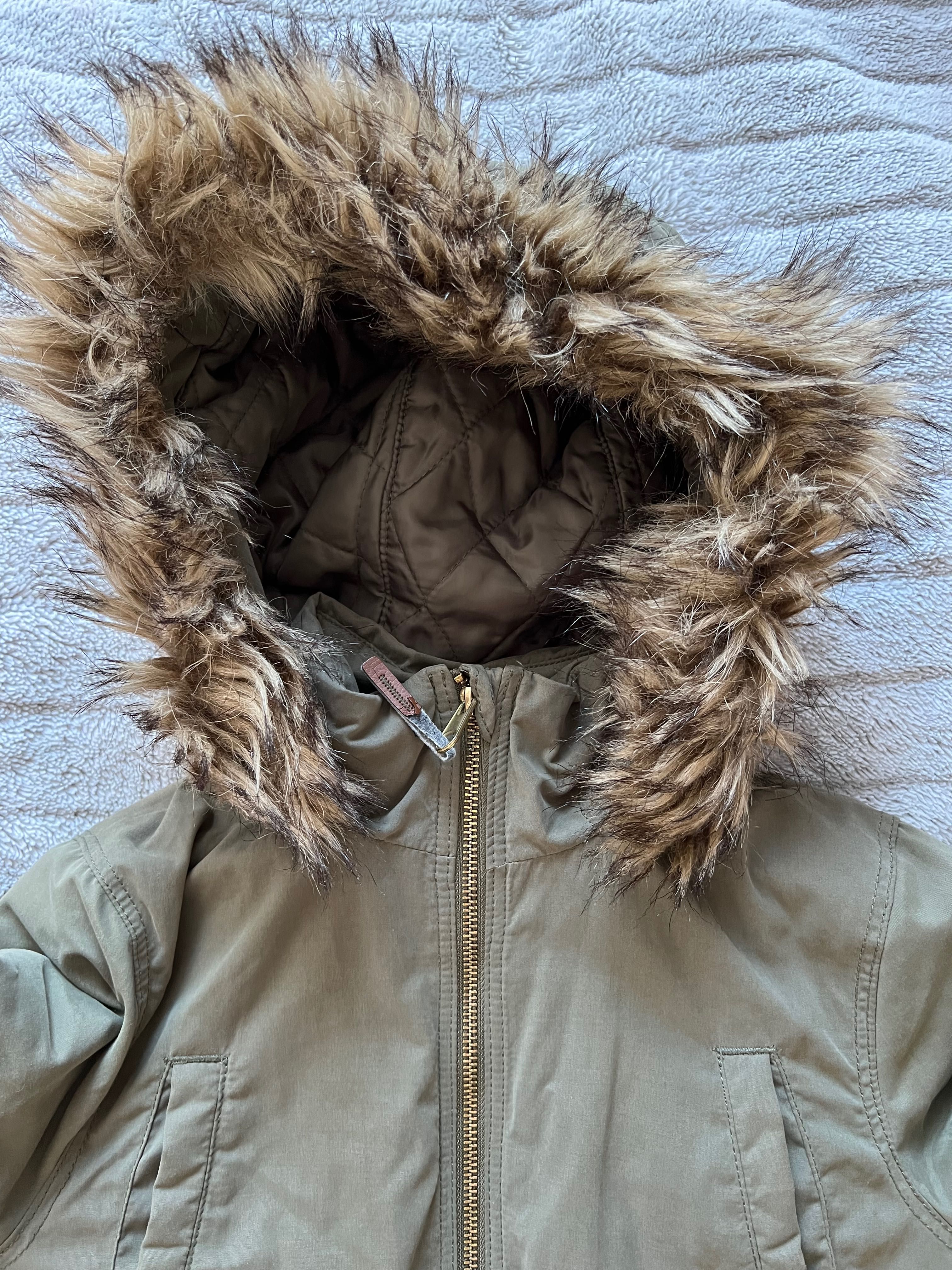 H&M zielona khaki parka kurtka ocieplana 146