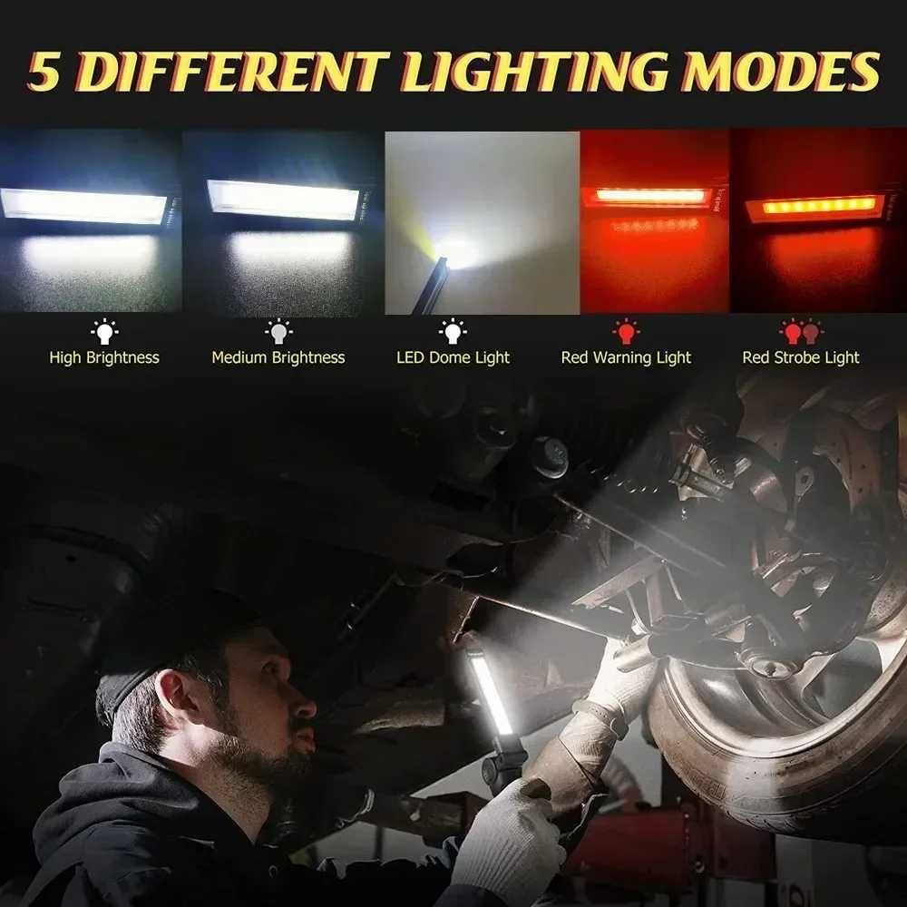 Światło robocze COB LED z magnetyczną końcówką i baterią 18650 latarka