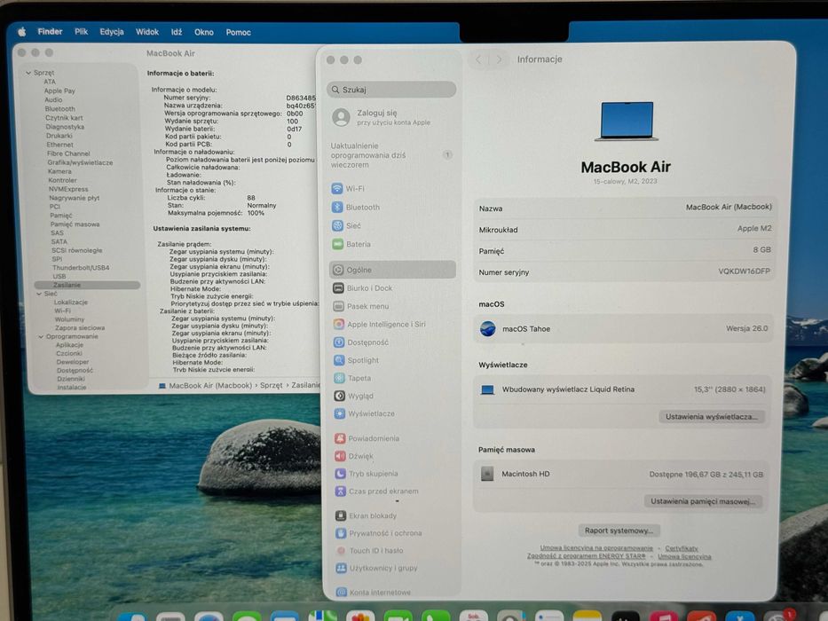 MacBook Air 15 2023 M2 100% Kondycji 8/256GB Silver GWARANCJA
